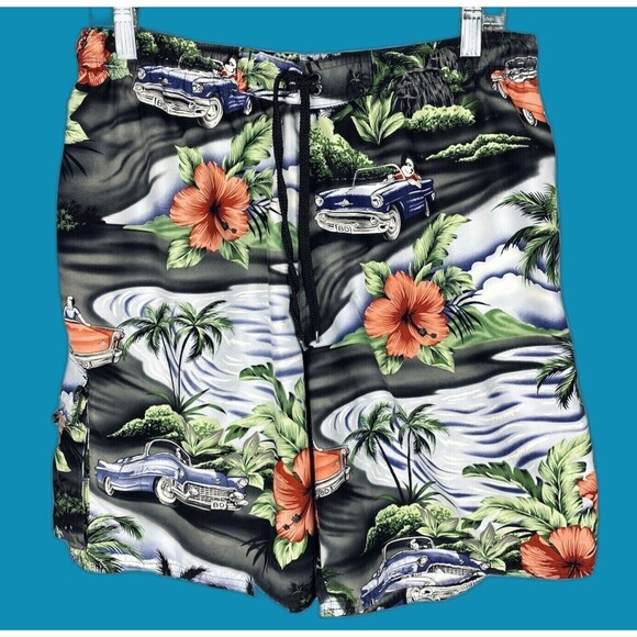 Big Dogs Tropical Print Swim Trunks - Black and Green - Picture 1 of 13